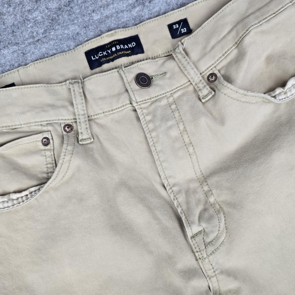 Lucky Brand 121 Slim Jeans Mens 33x32 Beige Stretch Straight Denim Light Wash